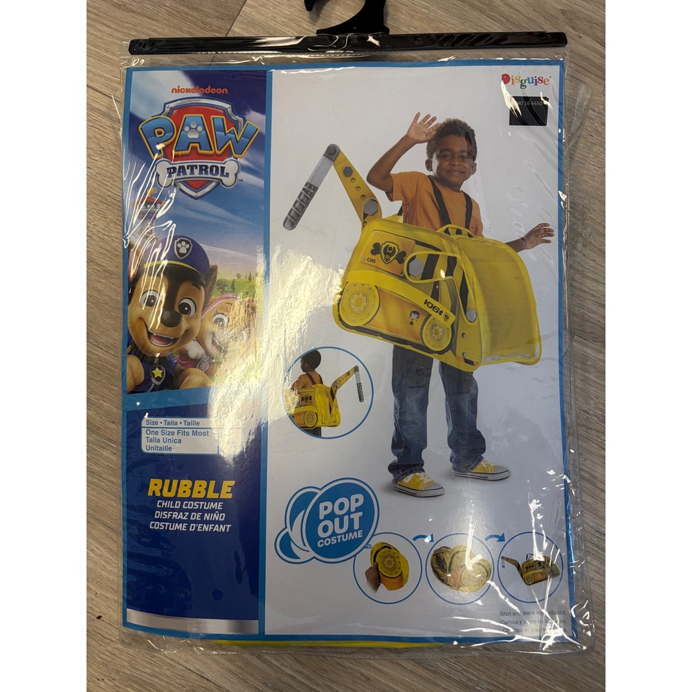 Paw Patrol Rubble Pop Out Costume Disguise Kids One Size Yellow Bulldozer 4+